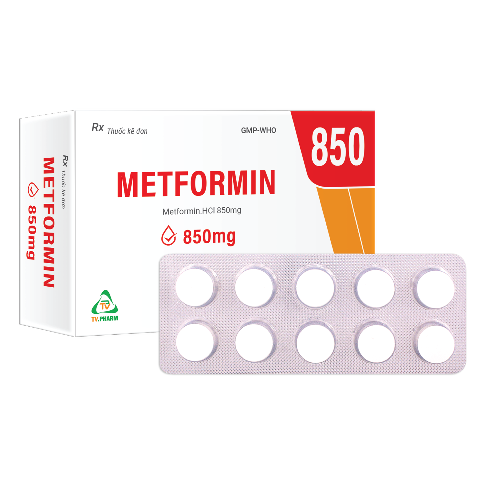 Viên bao phim Metformin 850 mg V/10, H/100